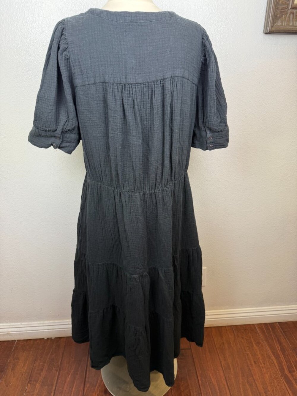 Madewell 100% Cotton Gauze Lightspun Button Front Tiered Midi Dress Size 16W - Picture 3 of 7